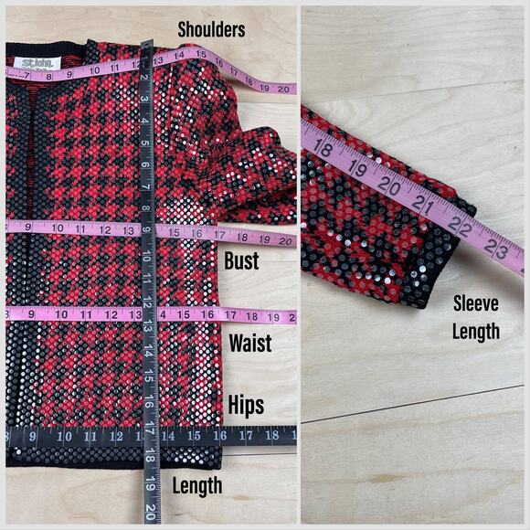 Vintage 1980s Houndstooth Sequins Knit Open Front Crop Jacket - Picture 6 of 7